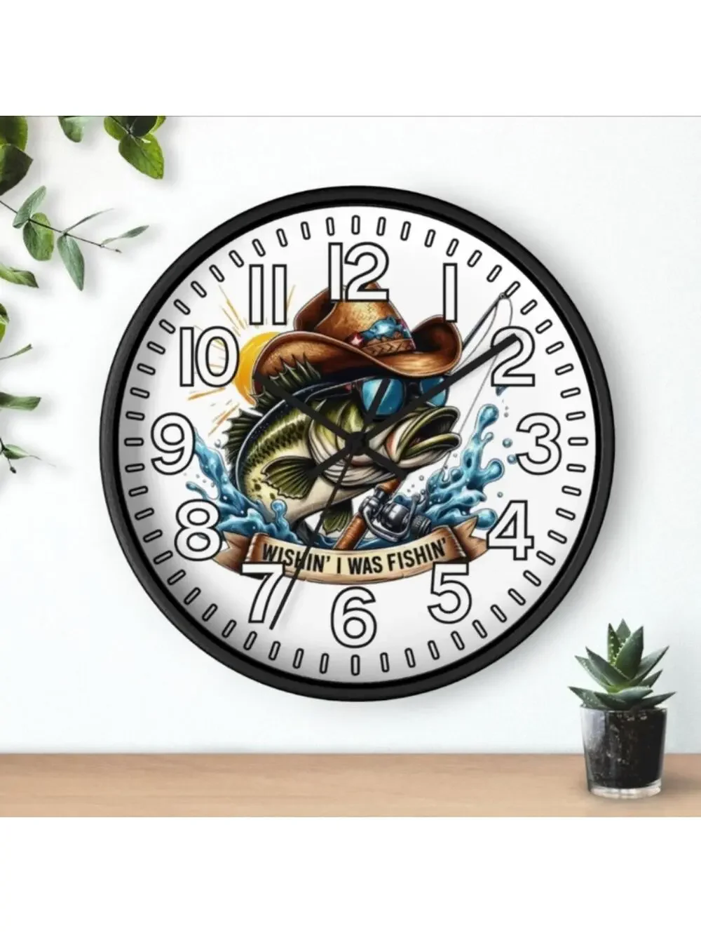 Wishing I Was Fishing Country Glow In The Dark Wall Clock New